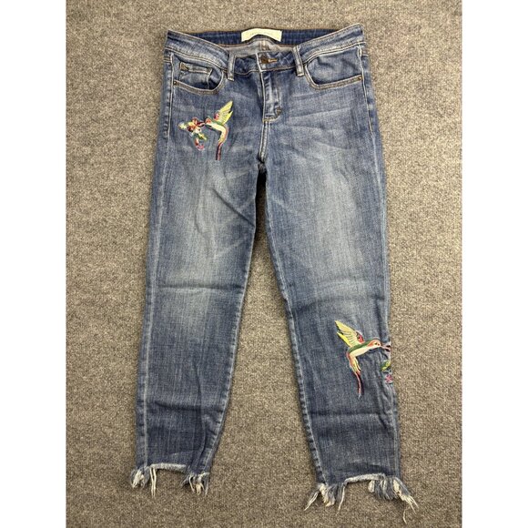 Hidden Jeans Jeans Womens 28 Embroidered Hummingbird Floral Raw Hem HYD1784 EMB - Picture 1 of 10